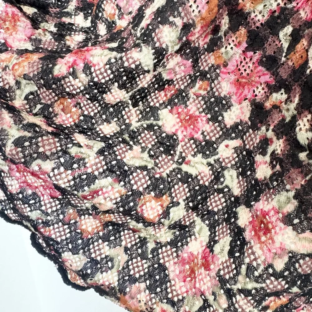 Free People Astra Peasant Top Sheer Black Floral Size Small